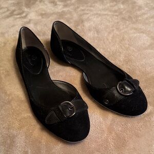 Cole Haan Black D'Orsay Suede & Leather Flats with Buckle Accent